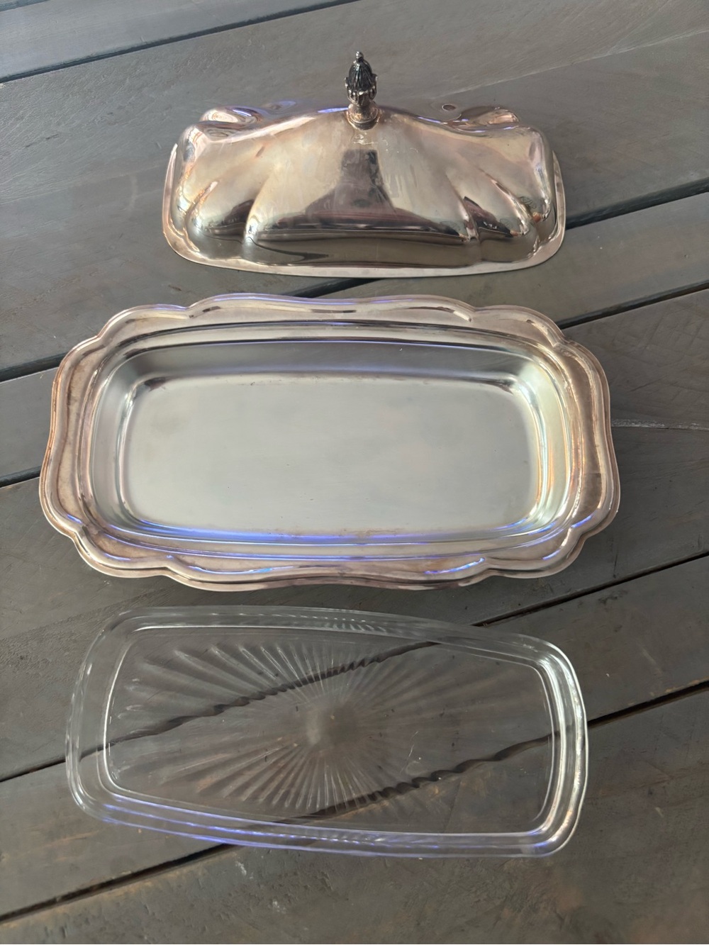 Kent Silversmiths Silver Plated Three Piece Butter Dish